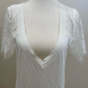 Vicki White V-neck Lacey Top/Tunic